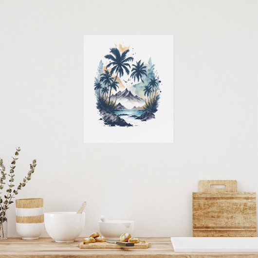 Tropical Paradise waterverf schilderij Poster (Keuken)