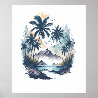 Tropical Paradise waterverf schilderij Poster
