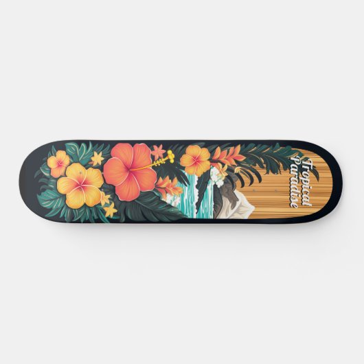 Tropical Paradise Zee Beach & Flowers Art Persoonlijk Skateboard (Horizontaal)