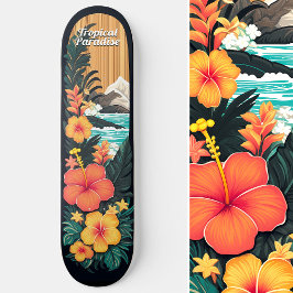Tropical Paradise Zee Beach & Flowers Art Persoonlijk Skateboard