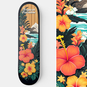 Tropical Paradise Zee Beach & Flowers Art Persoonlijk Skateboard
