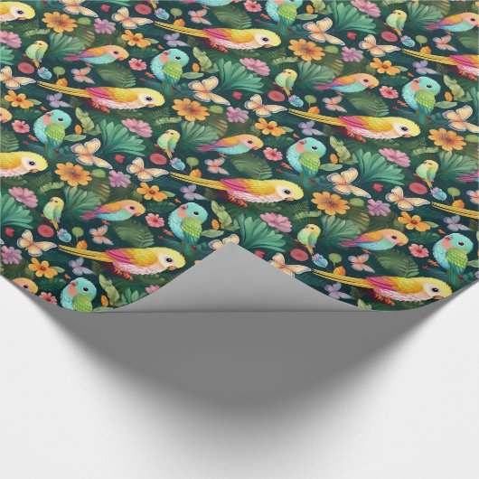 Tropical Parrot Birthday Wrapping Paper Cadeaupapier (Hoek)