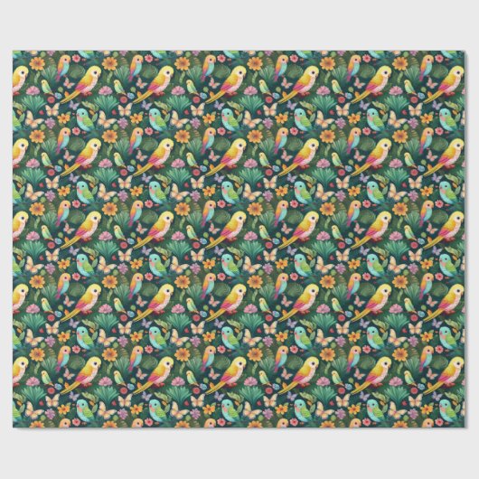 Tropical Parrot Birthday Wrapping Paper Cadeaupapier (Vlak)