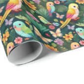 Tropical Parrot Birthday Wrapping Paper Cadeaupapier (Rol Hoek)