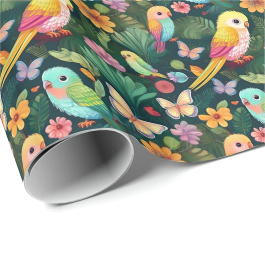 Tropical Parrot Birthday Wrapping Paper Cadeaupapier (Rol Hoek)