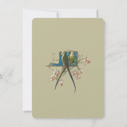 Tropical Parrot Pair Bruiloft RSVP Kaart (Achterkant)