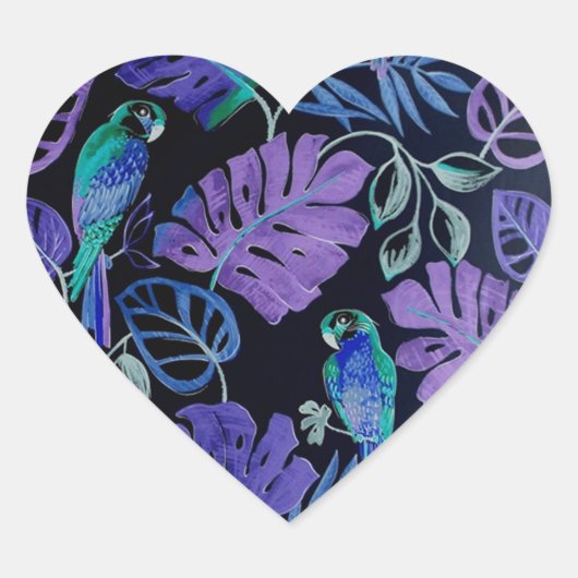 Tropical Parrot Paradise Heart Stickers (Voorkant)