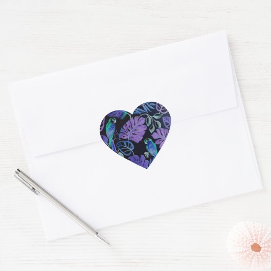 Tropical Parrot Paradise Heart Stickers (Envelop)