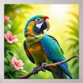 Tropical Parrot with Flowers Poster (Voorkant)
