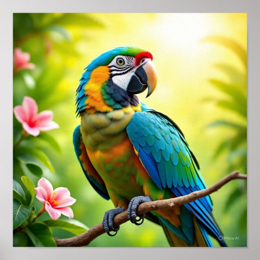 Tropical Parrot with Flowers Poster (Voorkant)