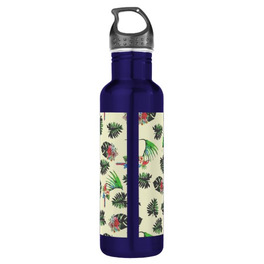 Tropical Parrots and Floral Pattern Personalised Waterfles (Achterkant)