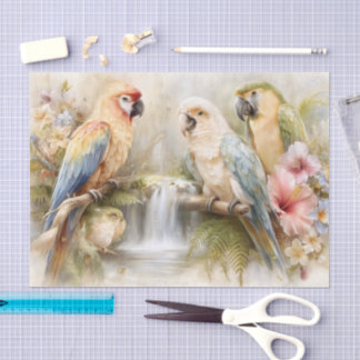 Tropical Parrots Waterfall Decoupage Tissuepapier