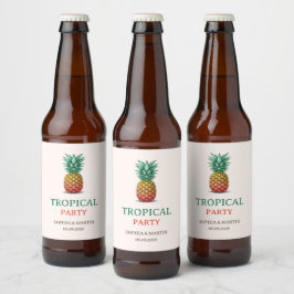 Tropical party retro pineapple bier etiket