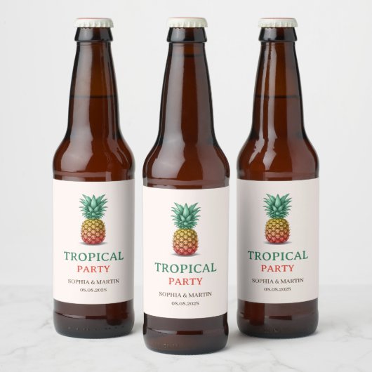Tropical party retro pineapple bier etiket (Flessen)