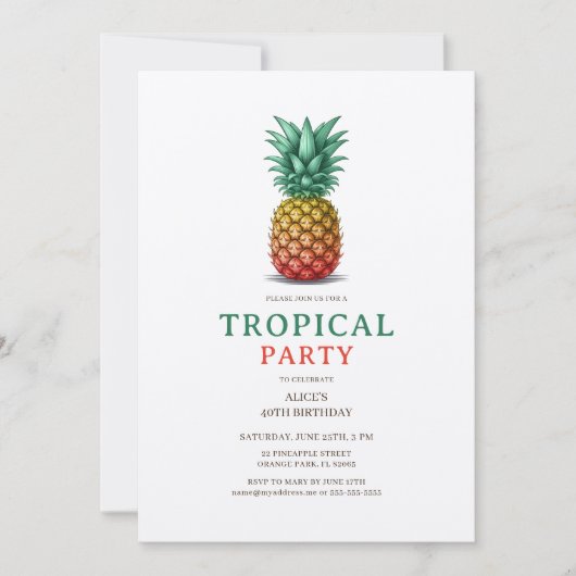Tropical Party with retro pineapple Invitation Kaart (Voorkant)