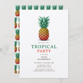 Tropical Party with retro pineapple Invitation Kaart
