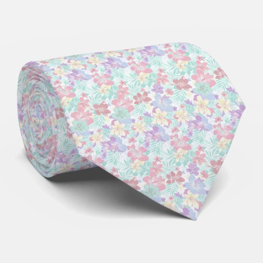 Tropical Pastel Floral Pattern Stropdas (Opgerold)