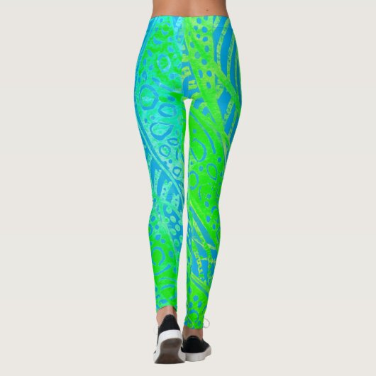 Tropical Pattern, Line Round Curve, Blue Turquoise Leggings (Achterkant)