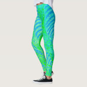 Tropical Pattern, Line Round Curve, Blue Turquoise Leggings (Links)