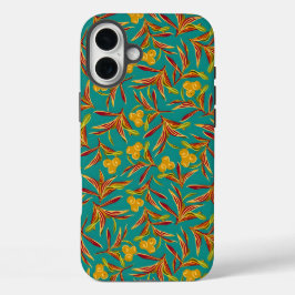 Tropical Pattern with Red and Yellow Leaves iPhone 16 Plus Hoesje