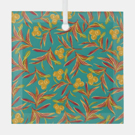 Tropical Pattern with Red and Yellow Leaves Glas Ornament