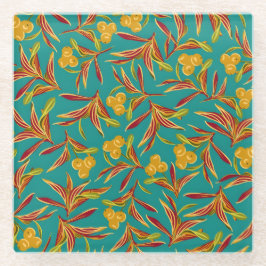 Tropical Pattern with Red and Yellow Leaves Glazen Onderzetter