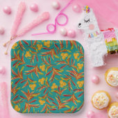 Tropical Pattern with Red and Yellow Leaves Papieren Bordje (Feest)