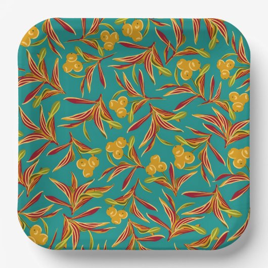 Tropical Pattern with Red and Yellow Leaves Papieren Bordje (Voorkant)