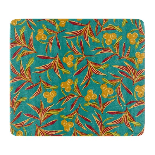 Tropical Pattern with Red and Yellow Leaves Snijplank (Voorkant)