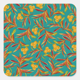 Tropical Pattern with Red and Yellow Leaves Vierkante Sticker