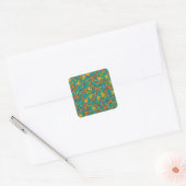 Tropical Pattern with Red and Yellow Leaves Vierkante Sticker (Envelop)
