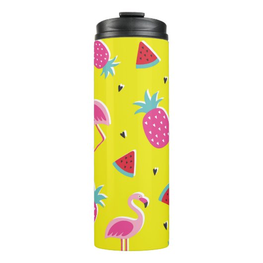  tropical patternwith pink pineapple, flamingos, w thermosbeker (Voorkant)