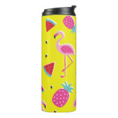  tropical patternwith pink pineapple, flamingos, w thermosbeker (Gedraaid links)