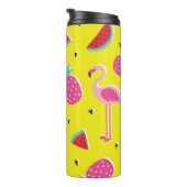  tropical patternwith pink pineapple, flamingos, w thermosbeker (Geroteerd rechts)