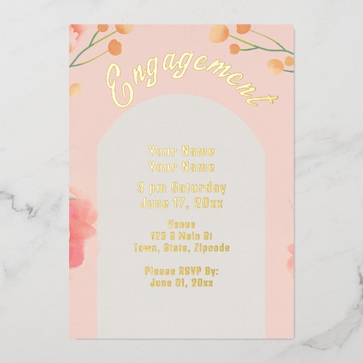 Tropical Peach Flowers Verloving Folie Uitnodiging (Voorkant)