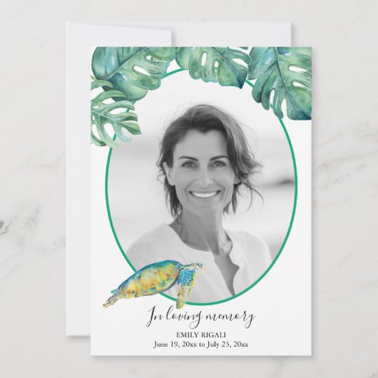 Tropical Photo Death Notice and Funeral Invitation Kaart (Voorkant)