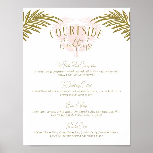 Tropical Pickleball Party Cocktail Drink Menu Teke Poster (Voorkant)