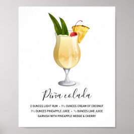 Tropical Piña Colada Cocktail Recipe Art Poster