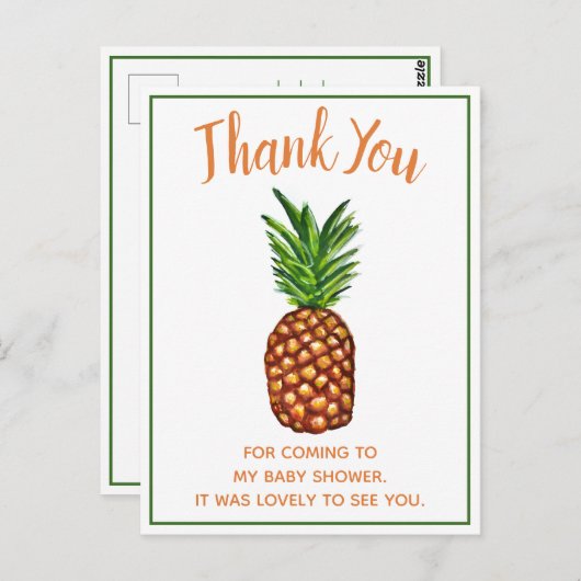 Tropical Pineapple Baby shower Bedankt Briefkaart (Voorkant / Achterkant)