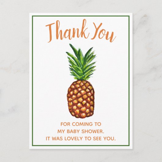 Tropical Pineapple Baby shower Bedankt Briefkaart (Voorkant)