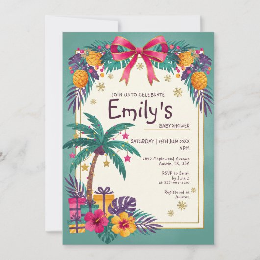 Tropical Pineapple Baby Shower Invitation Kaart (Voorkant)