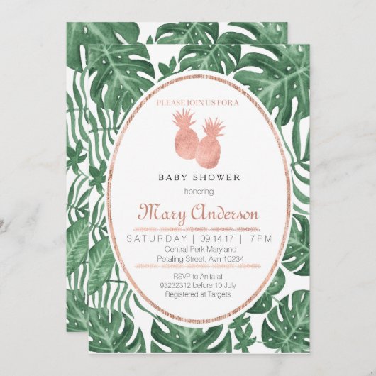 Tropical Pineapple Baby shower uitnodiging (Voorkant / Achterkant)
