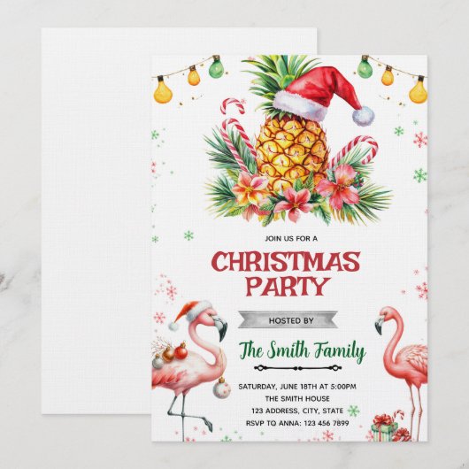 Tropical Pineapple Christmas Invitation Kaart (Voorkant / Achterkant)