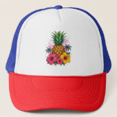 Tropical Pineapple Floral Trucker Hat  Red White Pet (Voorkant)