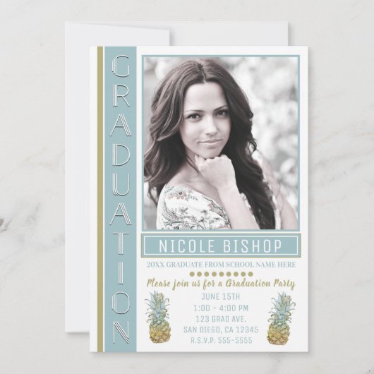 Tropical Pineapple Graduation Party Afstuderen Fot Kaart (Voorkant)