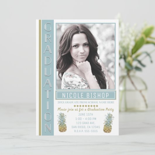 Tropical Pineapple Graduation Party Afstuderen Fot Kaart (Staand voorkant)