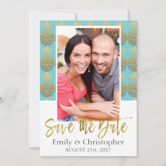 Tropical Pineapple Photo Sla de datum Kaart (Voorkant)