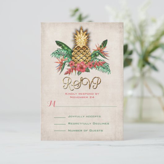 Tropical Pineapple RSVP kaarten (Staand voorkant)