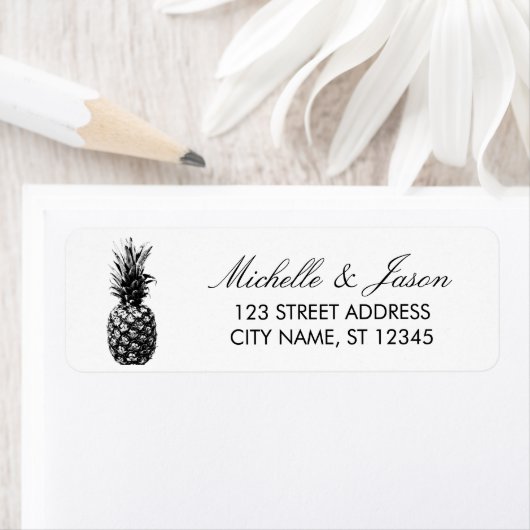 Tropical Pineapple Wedding Return Address Etiket (Insitu)