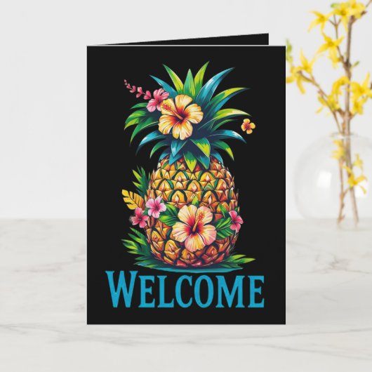 Tropical Pineapple Welcome Wenskaart Aloha Kaart (Gele Bloem)
